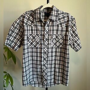 Vintage Black White Plaid Pearl Snap Western Shirt | Men’s L